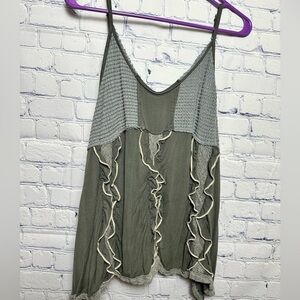 POL Olive green spaghetti strap top with ruffle design